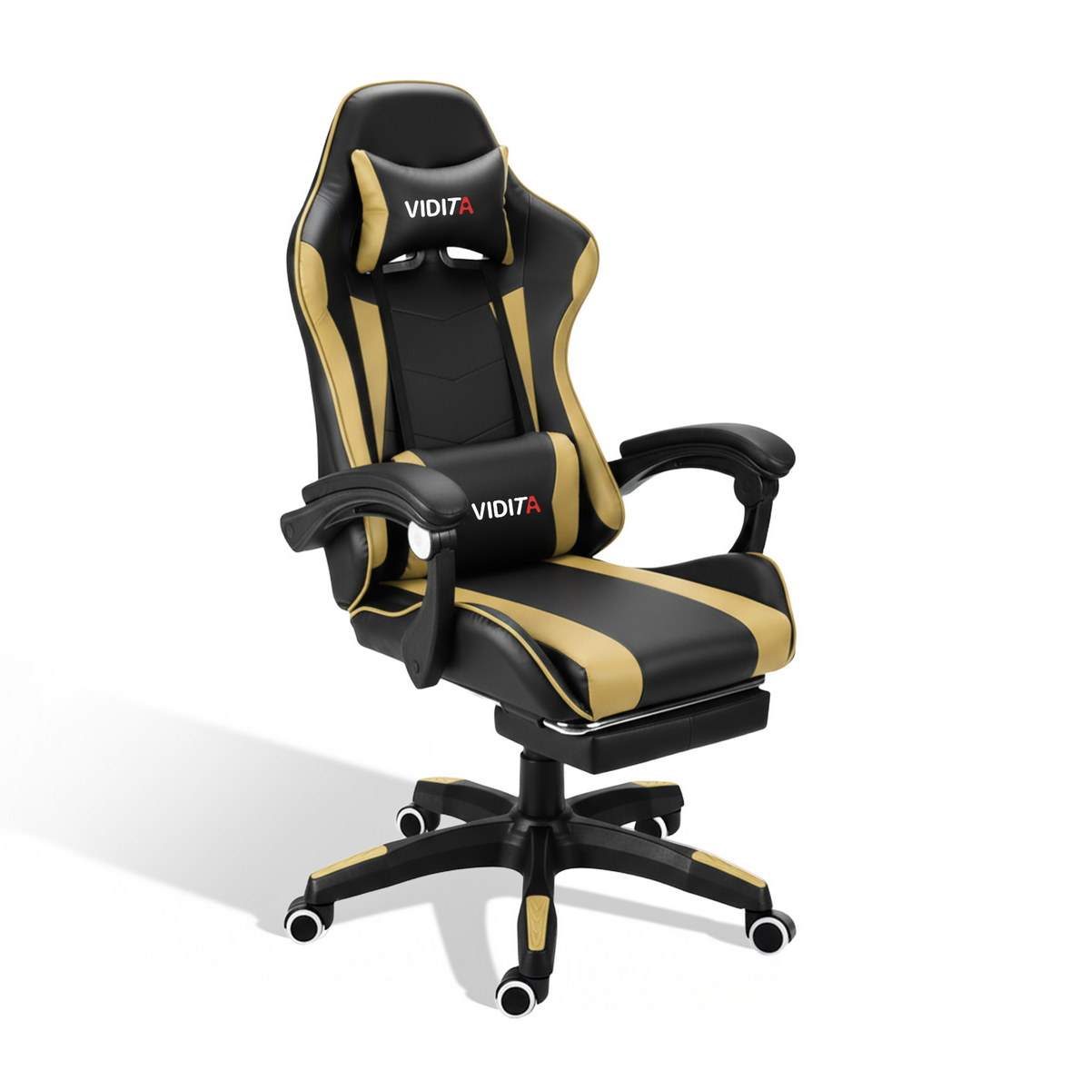 VIDITA｜Pink gaming chair with extendable footrest and lumbar support, ergonomic reclining gaming chair equipped with adjustable neck and lumbar pillows, comfortable PC seat suitable for both women and men.