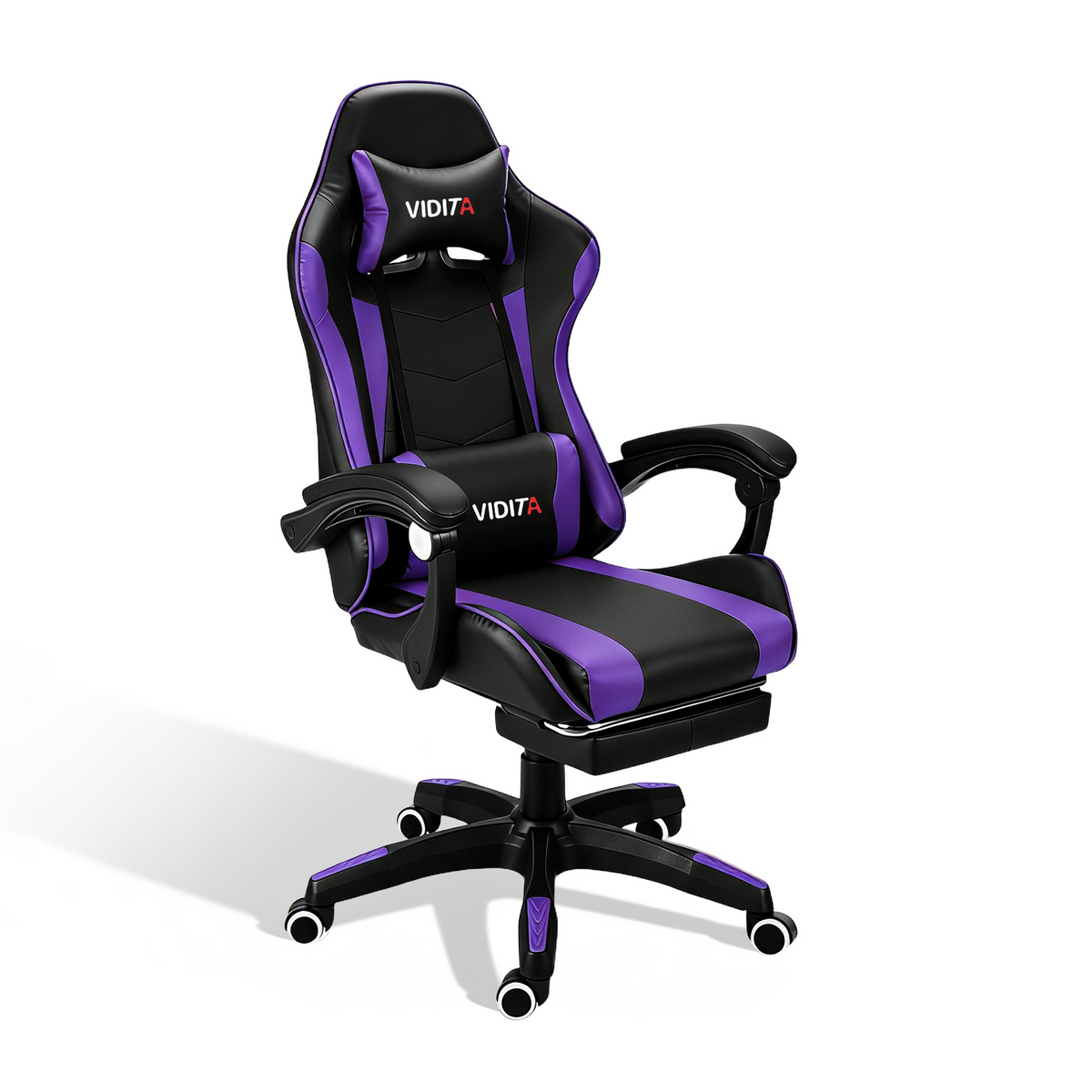 VIDITA｜Pink gaming chair with extendable footrest and lumbar support, ergonomic reclining gaming chair equipped with adjustable neck and lumbar pillows, comfortable PC seat suitable for both women and men.