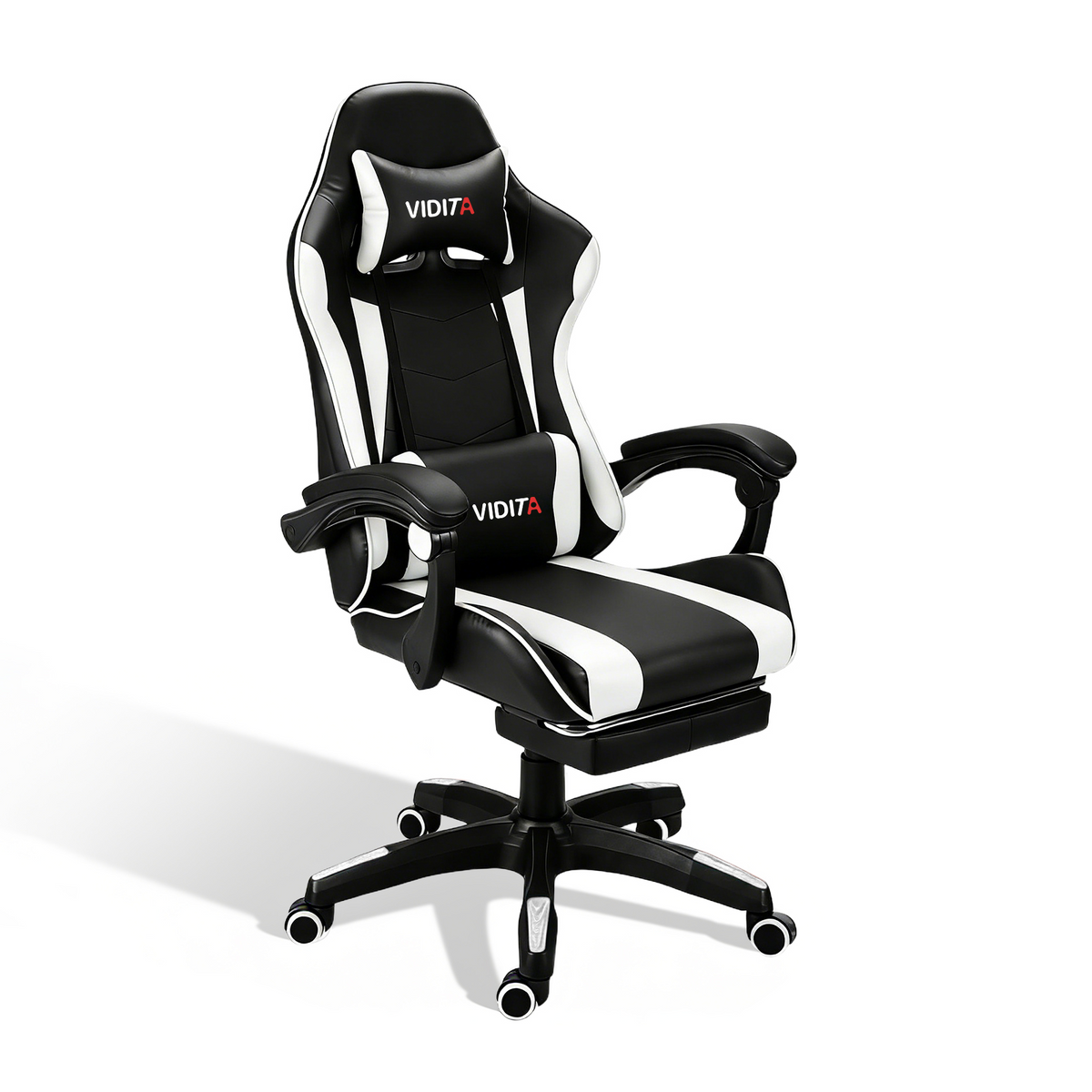VIDITA｜Pink gaming chair with extendable footrest and lumbar support, ergonomic reclining gaming chair equipped with adjustable neck and lumbar pillows, comfortable PC seat suitable for both women and men.