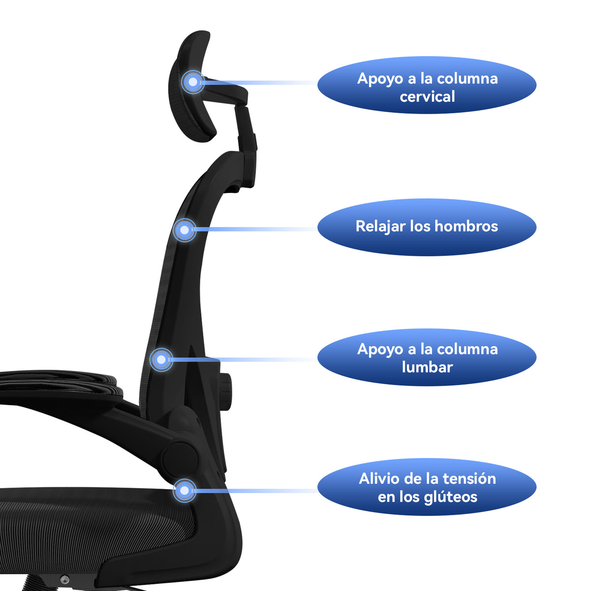 VIDITA |Silla de Oficina Ergonómica Malla Transpirable Negra | Reposapiés, Soporte Lumbar Ajustable, Altura Regulable, Giro 360°