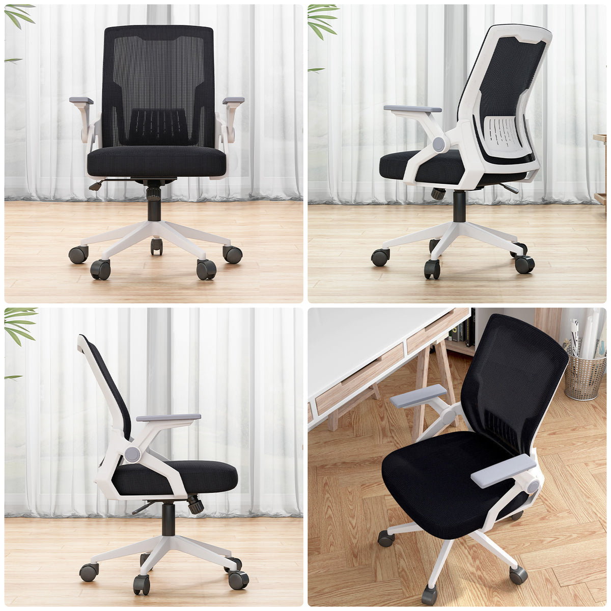 Ergonomic office chair with breathable mesh backrest in gray | Adjustable armrests, latex-filled seat cushion, desk chairs for home office