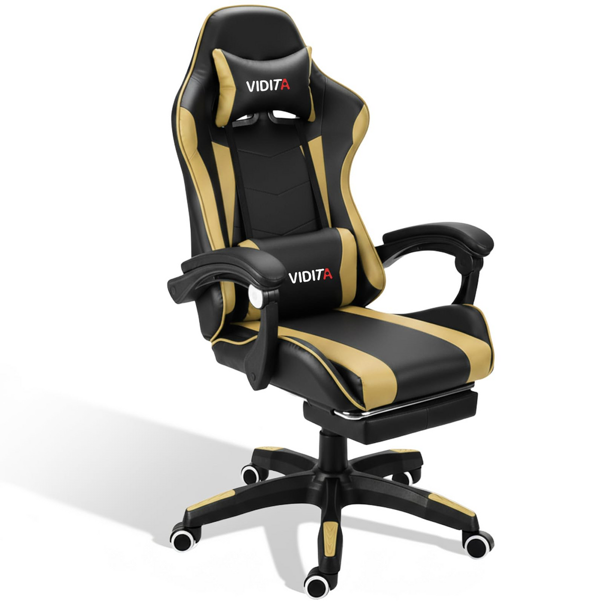 VIDITA | Ergonomic Gaming Chair, Adjustable, Reclinable up to 135°, Lumbar Support, Retractable Footrest, Durable Armrests, Swivel Chair Ideal for Office, Remote Work, and Home Gaming