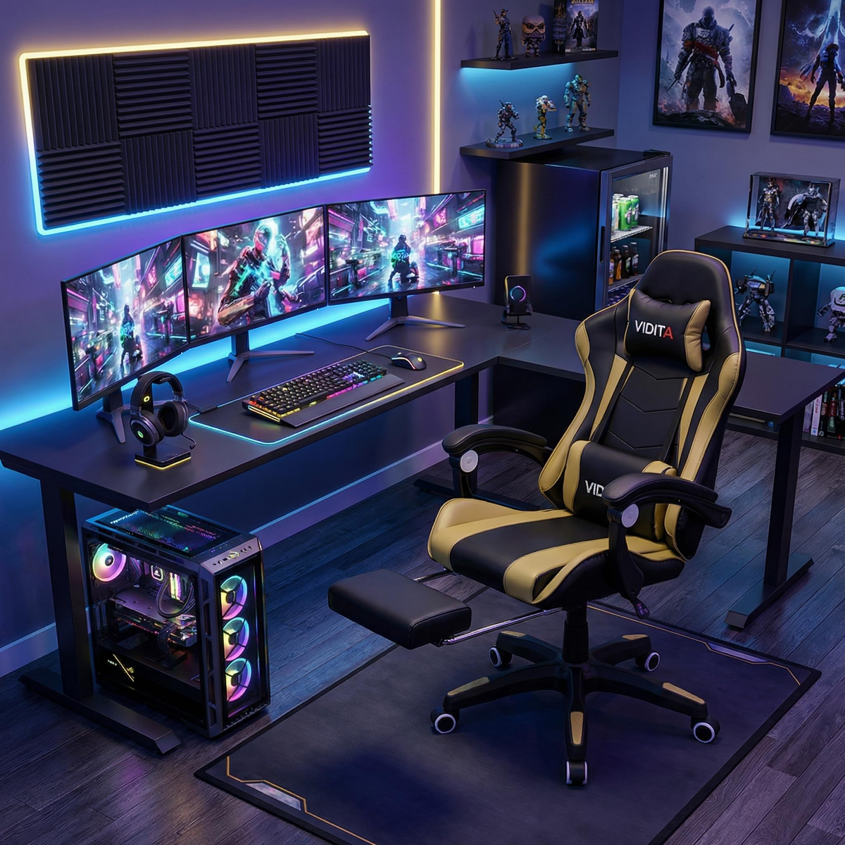 VIDITA | Ergonomic Gaming Chair, Adjustable, Reclinable up to 135°, Lumbar Support, Retractable Footrest, Durable Armrests, Swivel Chair Ideal for Office, Remote Work, and Home Gaming